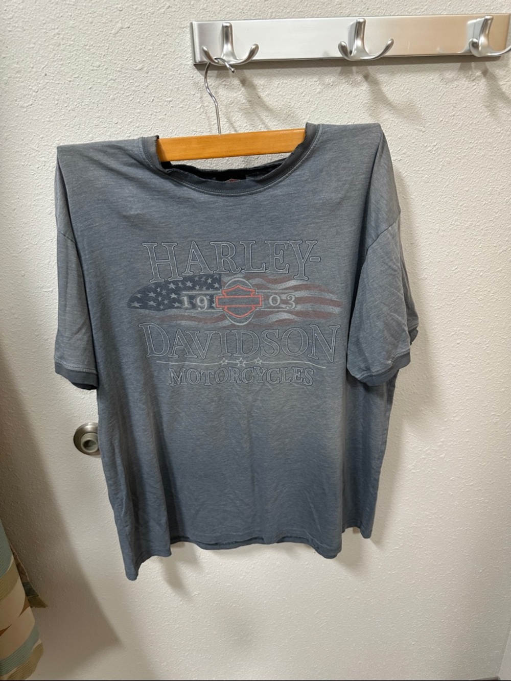 Harley-Davidson XL Slate Gray Short Sleeve Tee with Faded Flag Graphic
